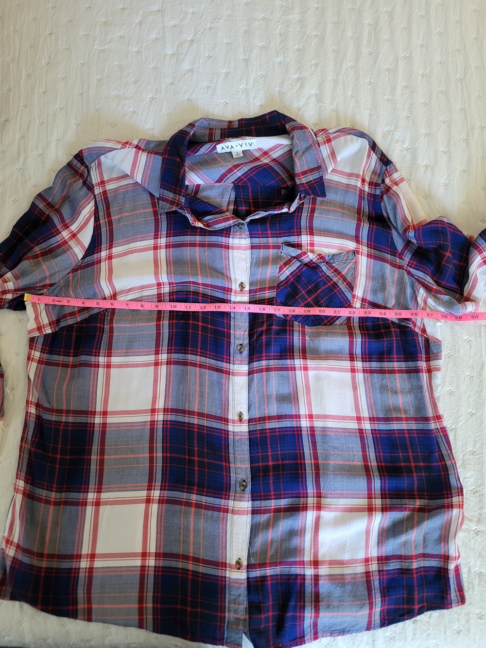 Ava & Viv Red, Blue and White Plaid Button-Down Shirt - Picture 4 of 11